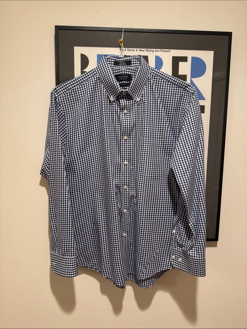 Nordstrom Blue and White Gingham Button-Down Shirt